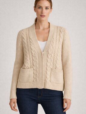 Barneys New York 100% Cashmere Cable Knit Cardigan Sweater Cream Italy Small